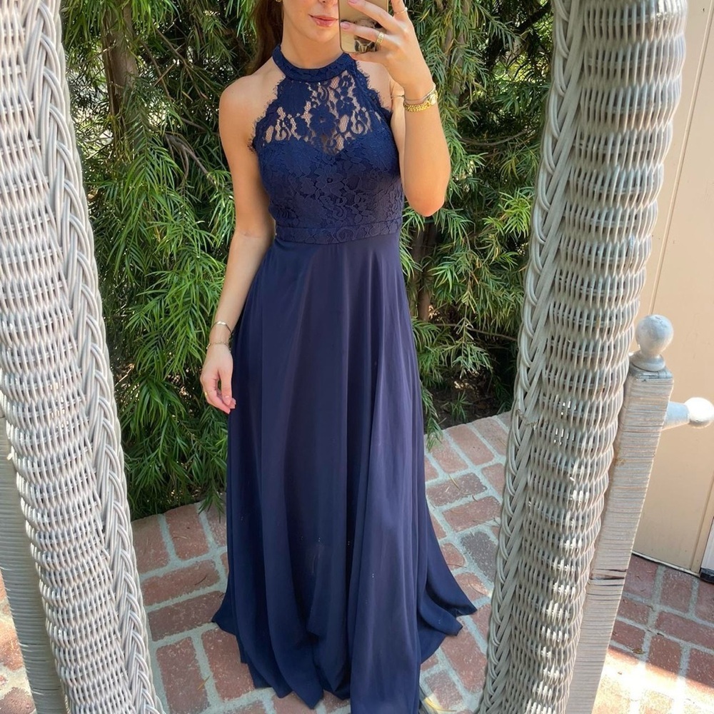 LULUS Navy Blue Lace Formal Maxi Dress Size xs